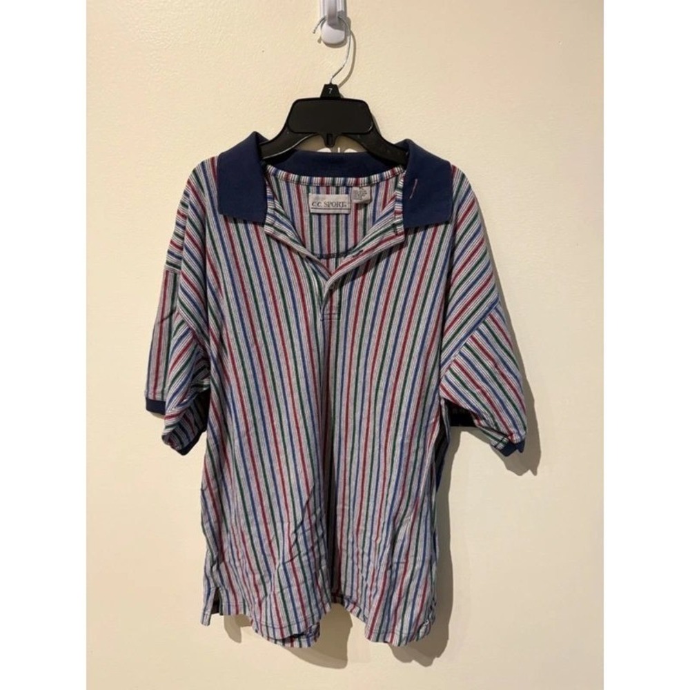 Vintage CC Sport Striped Polo Shirt‎ Mens XL Multicolor Vertical Stripe 90s